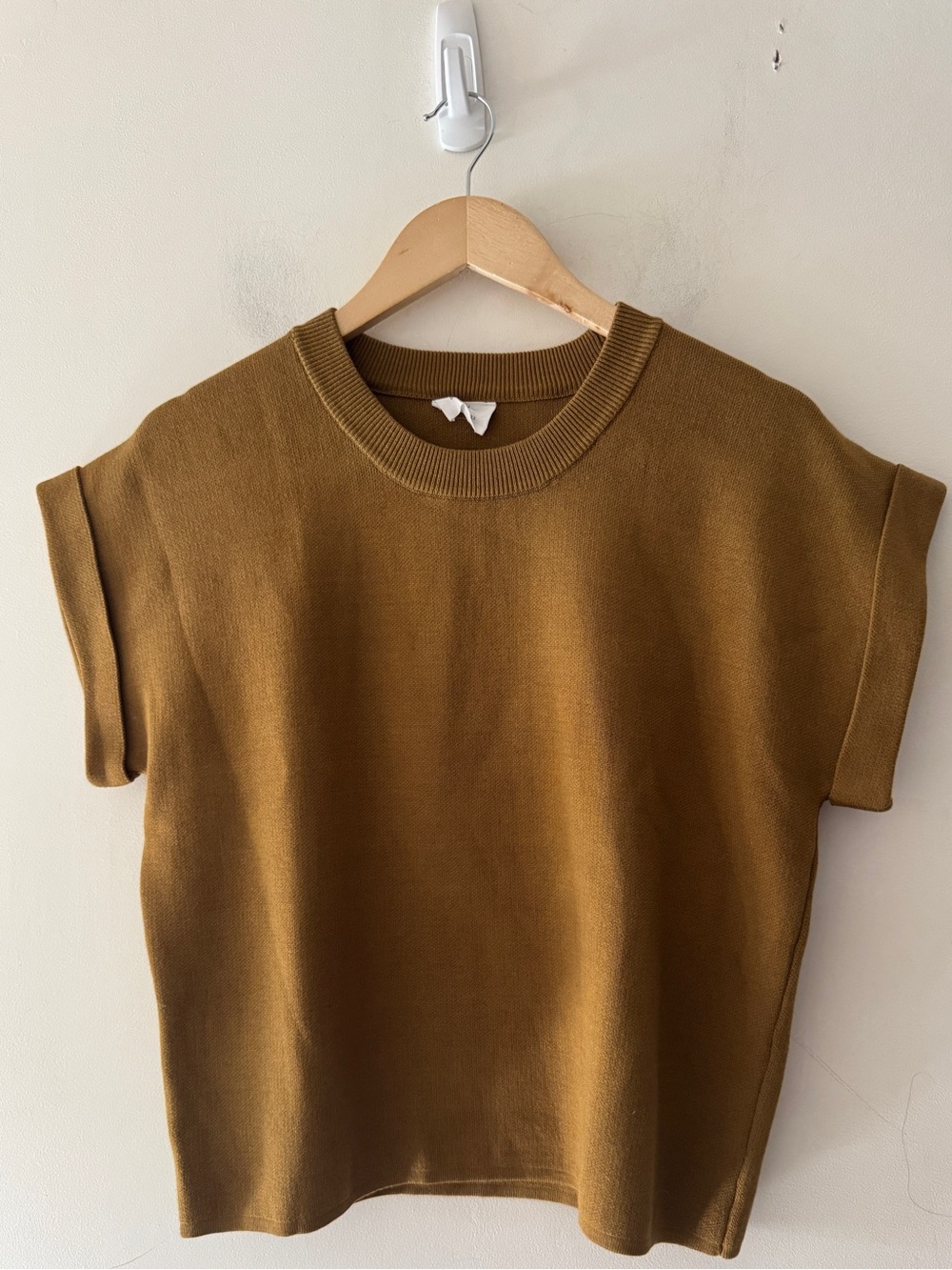 Bobbles and Lace Mustard Brown Knit Short Sleeve Top